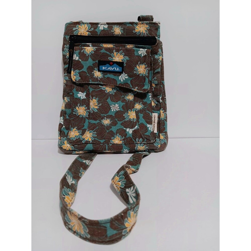 Kavu Crossbody Hipster Purse Brown/ Teal Women's Limited Edition 10"×8"